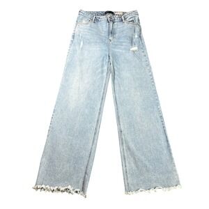 BCBGeneration High Rise Wide Leg Jeans Women 13/31 Light Wash Distressed Raw Hem